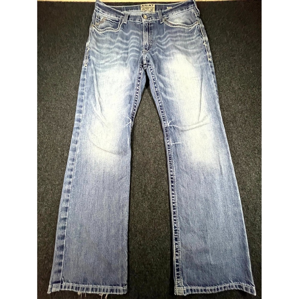 Ariat M4 Bootcut Jeans Mens 34x34 Blue Denim Relaxed Fit Faded Western Whiskered